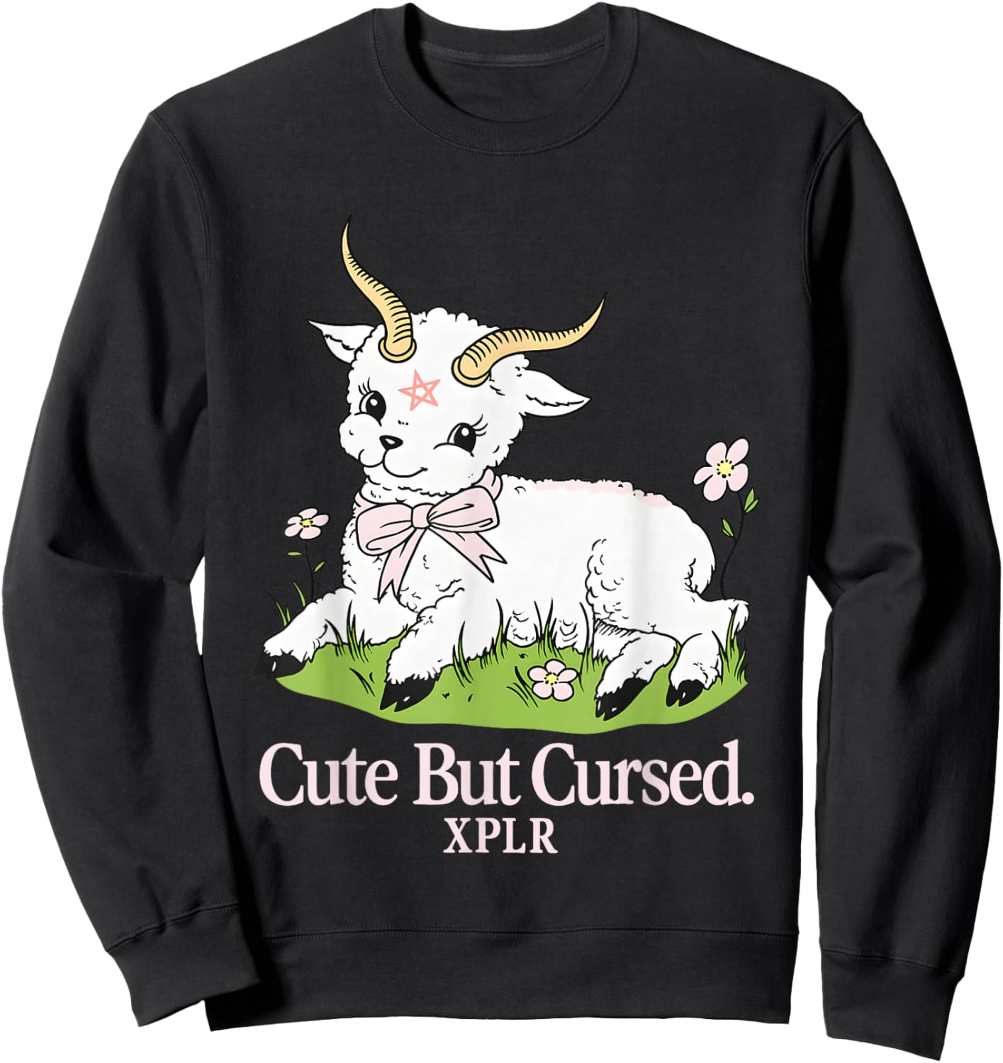 Cute But Cursed Puffer Sheep Halloween Sweatshirt - Sweatshirt | Black