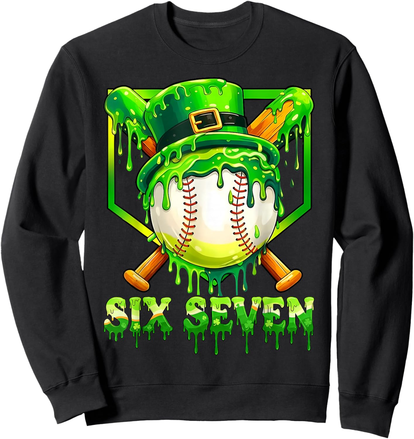 67 St Patricks Day Six Seven Meme 6-7 Baseball Men Boys Kids Sweatshirt - Sweatshirt | Black