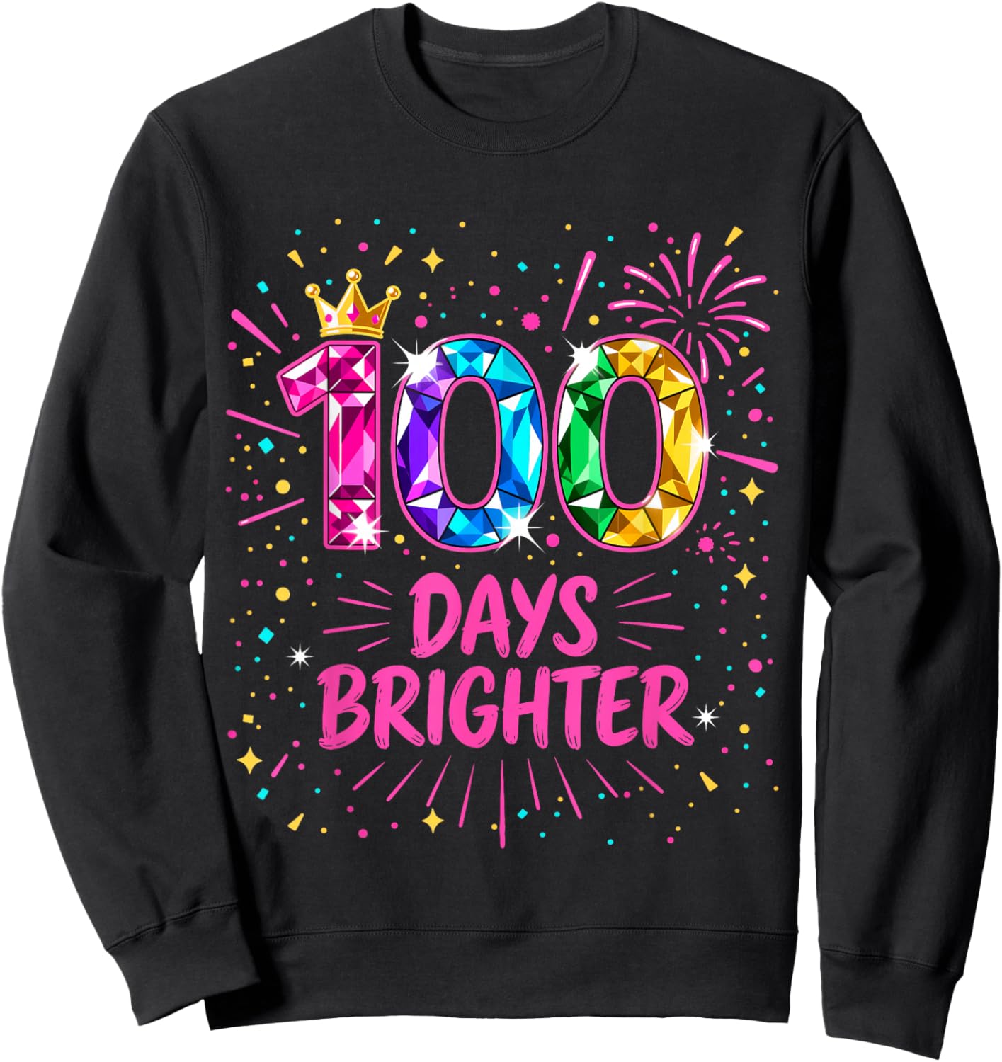 Cute 100 Days Brighter Girls Crown Jewels 100 Days of School Sweatshirt - Sweatshirt | Black