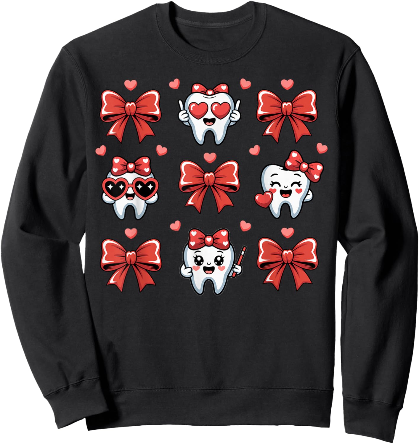 Dental Valentines Day Teeth Coquette Bow Women Girls Kids Sweatshirt - Sweatshirt | Black
