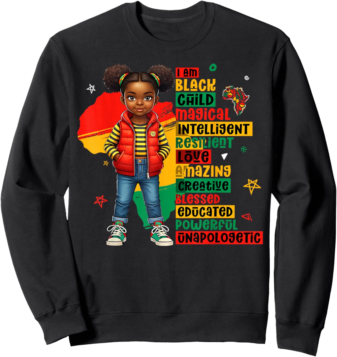 I Am Black Child Magical African Girl History Month Kids Sweatshirt - Sweatshirt | Black