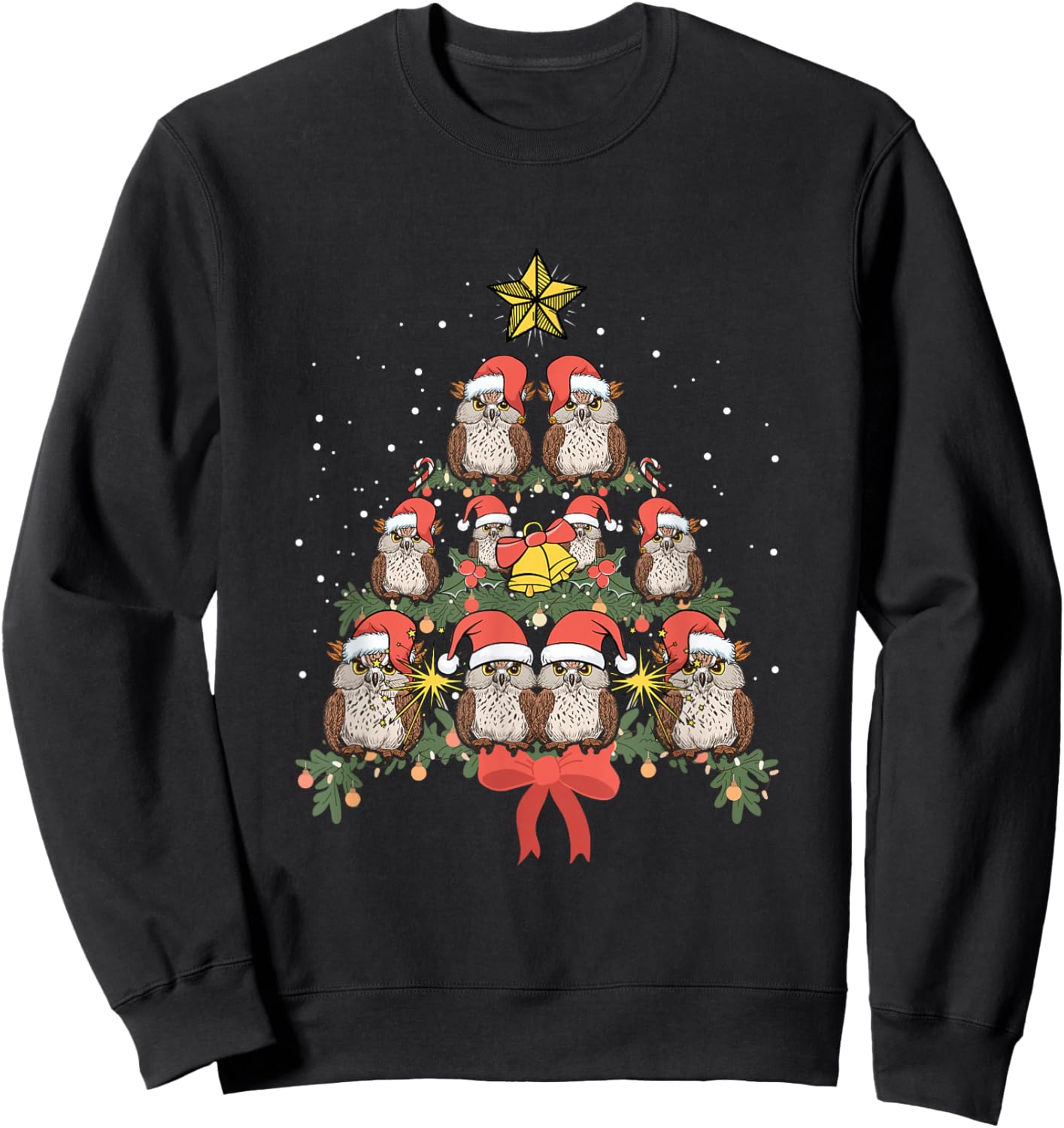 Owl Xmas Tree Ornaments Cute Bird Lover Funny Christmas Owl Sweatshirt - Sweatshirt | Black