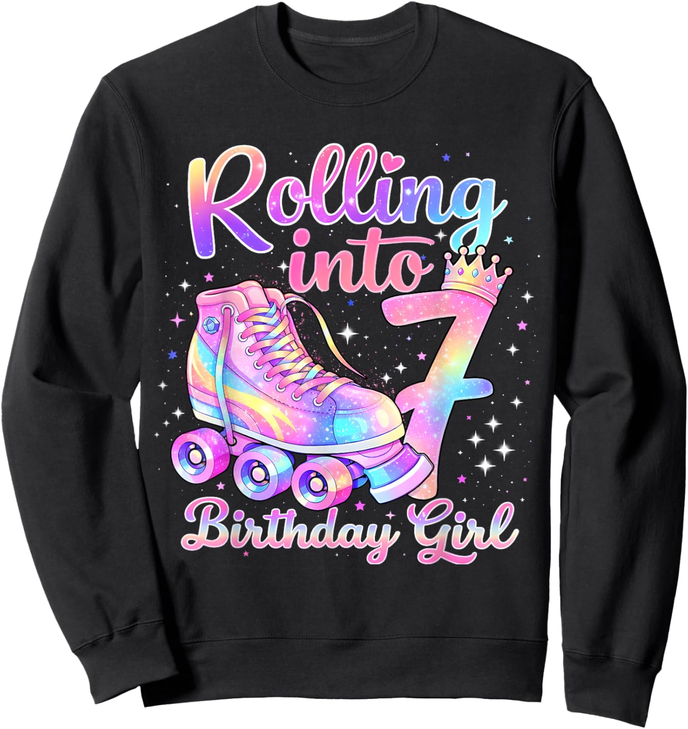 Rolling Into 7 Years Old Roller Skating Girl 7th Birthday Sweatshirt - Sweatshirt | Black