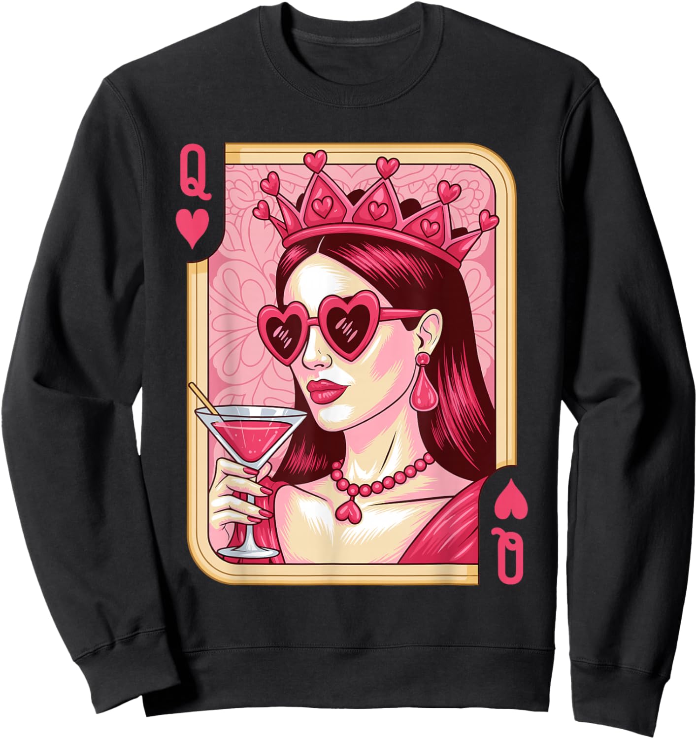 Queen of Hearts Witch Cocktail Vintage Playing Card Sweatshirt - Sweatshirt | Black