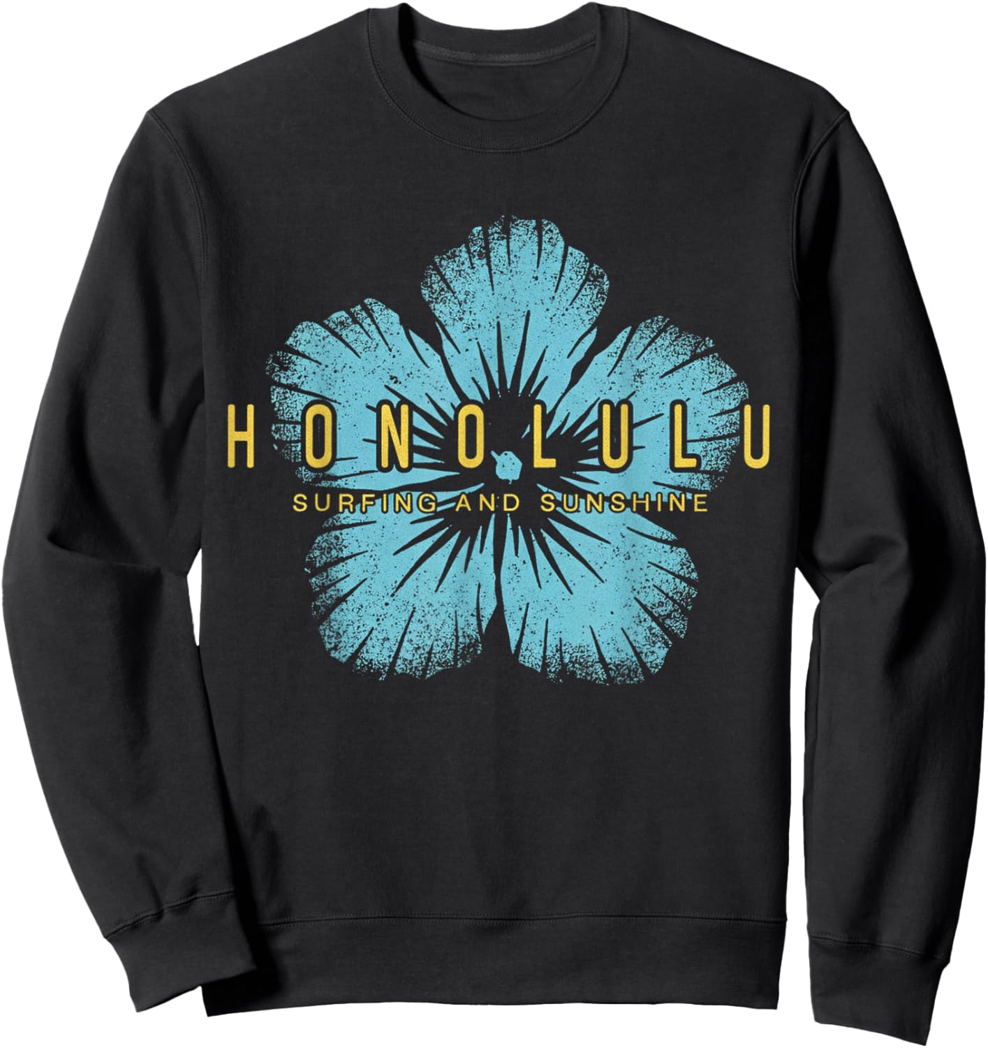 Vintage Hibiscus Flower Hawaiian Surf and Sunshine Sweatshirt - Sweatshirt | Black