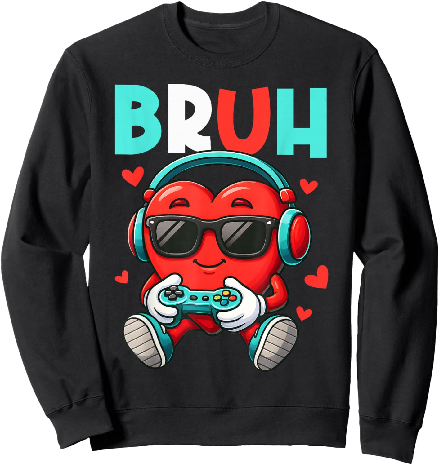 Bruh Heart Gamer Video Gaming Controller Valentine Boys Sweatshirt - Sweatshirt | Black