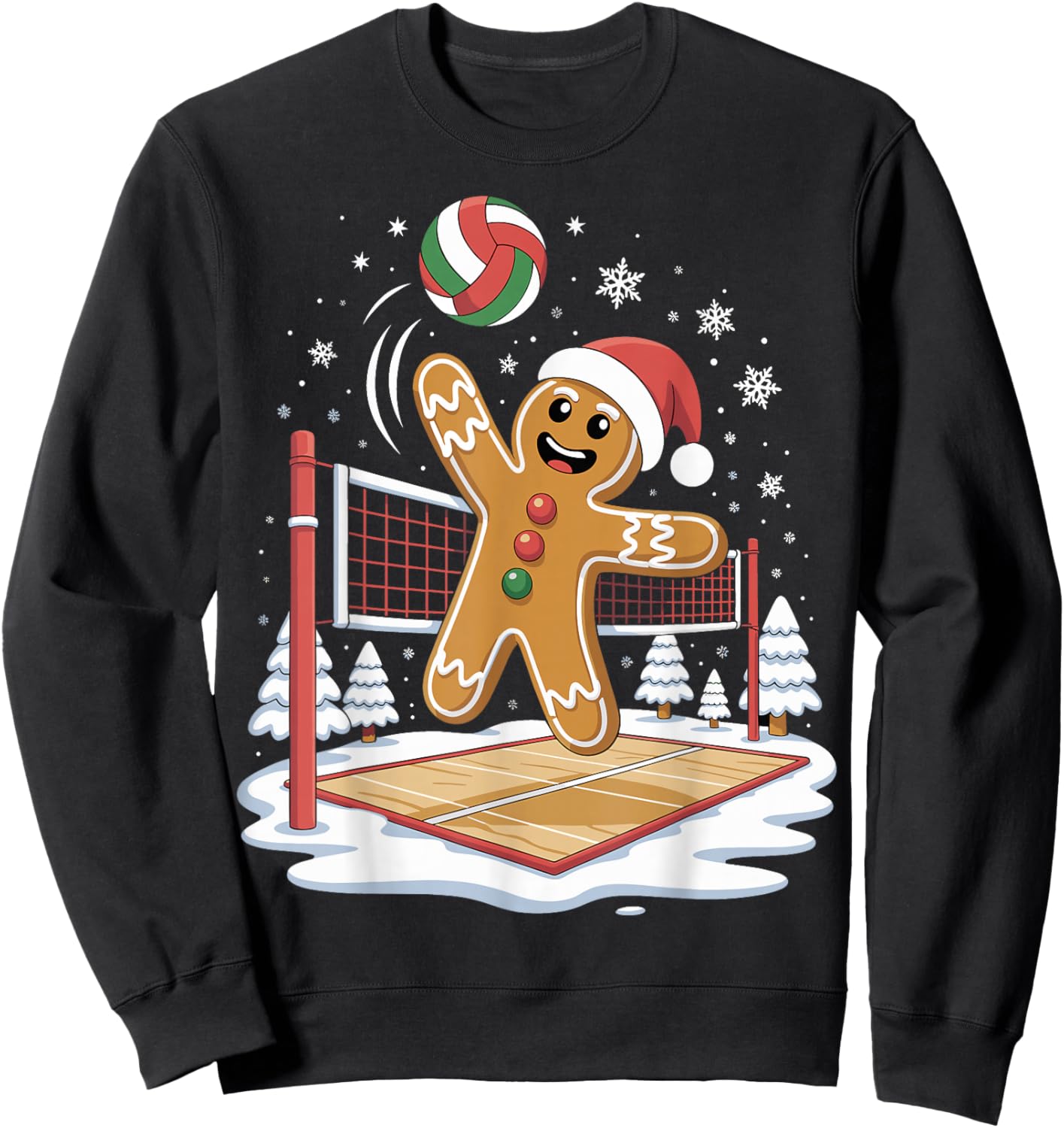 Funny Gingerbread Volleyball Player Christmas Sweatshirt - Sweatshirt | Black