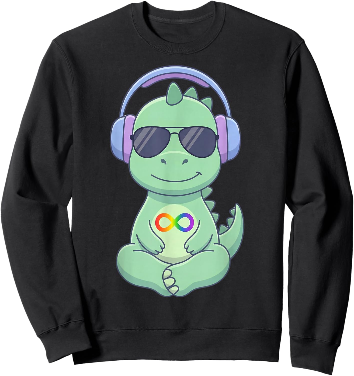 Autism Acceptance Dinosaur Headphones Infinity Symbol T-Rex Sweatshirt - Sweatshirt | Black