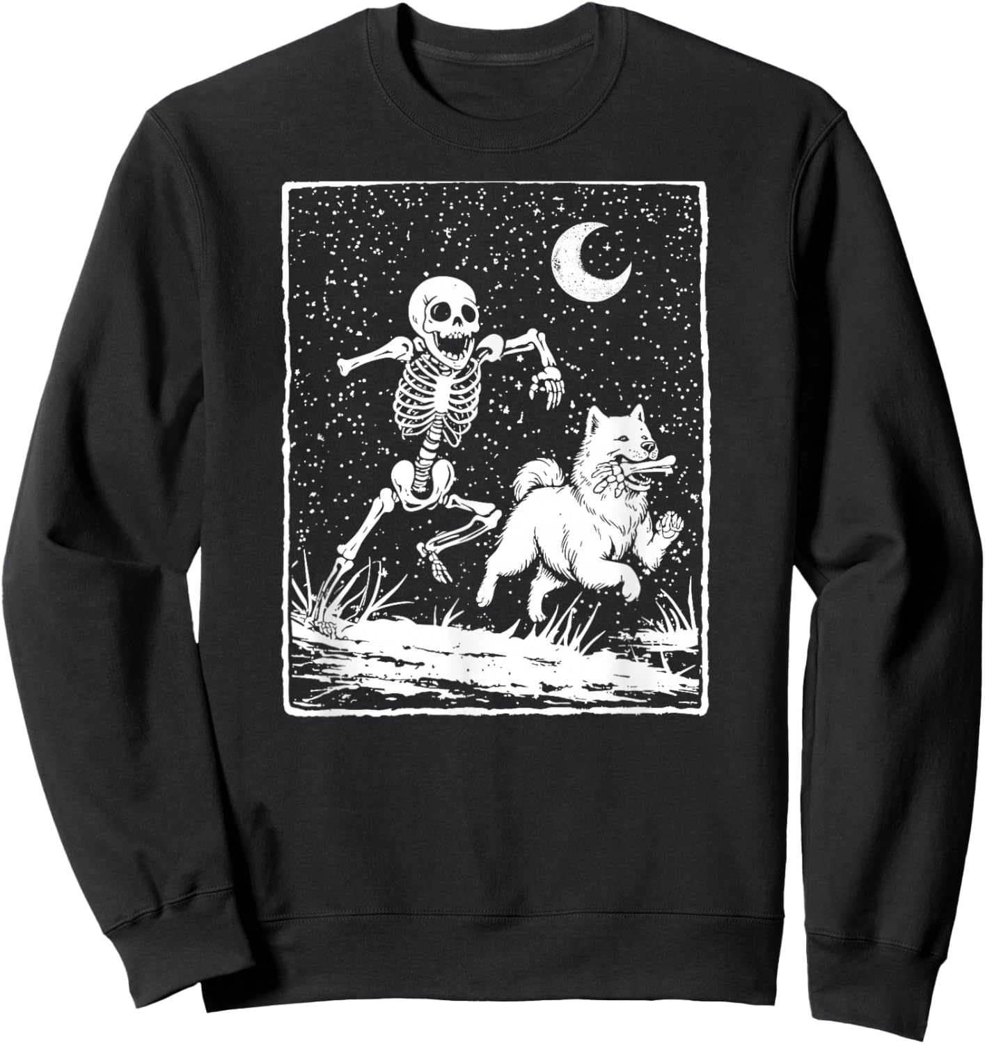 Skeleton Chasing Samoyed Dog – Spooky Halloween Sweatshirt - Sweatshirt | Black