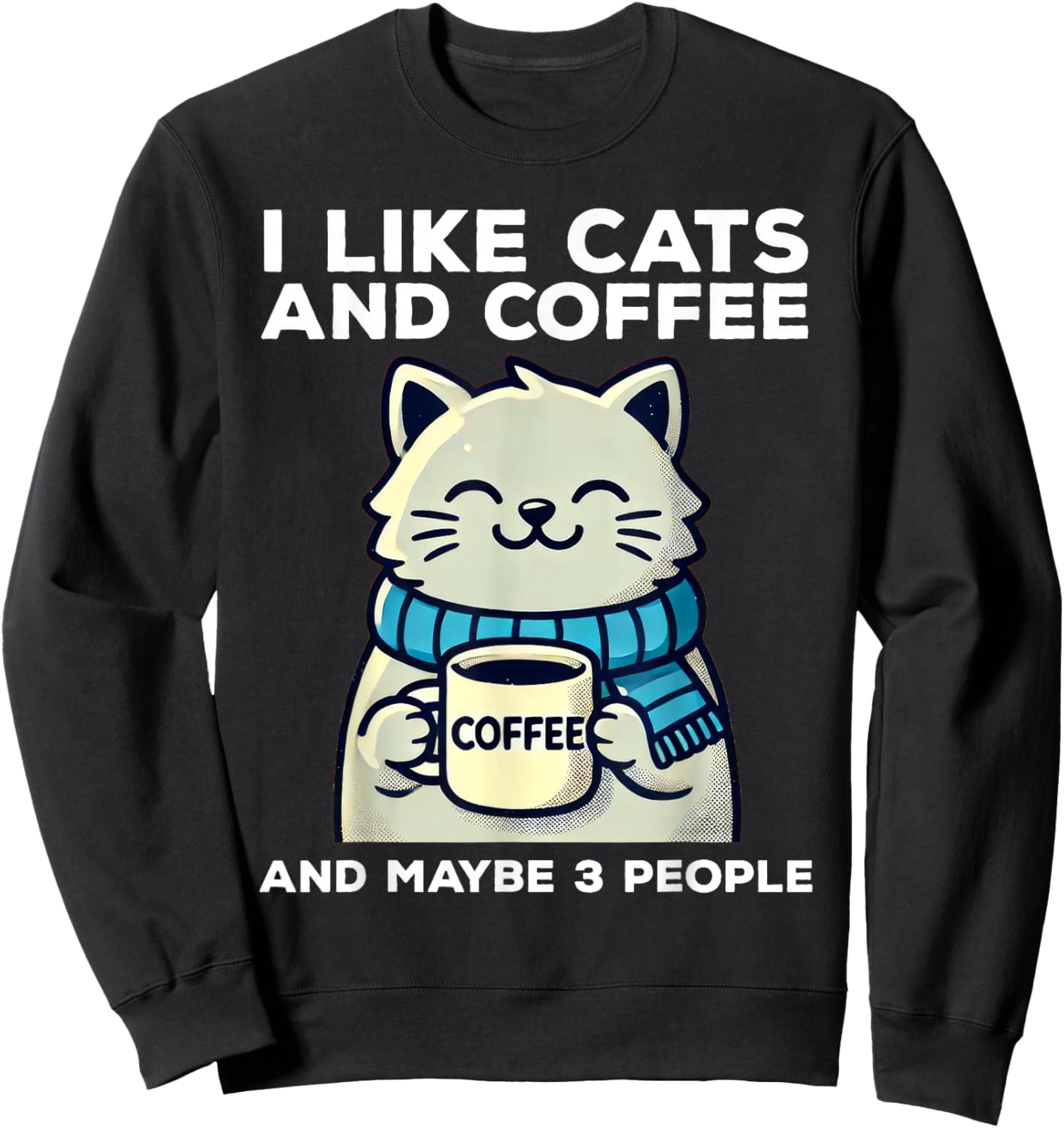 I Like Cats and Coffee and Maybe 3 People Funny Cat Retro Sweatshirt - Sweatshirt | Black