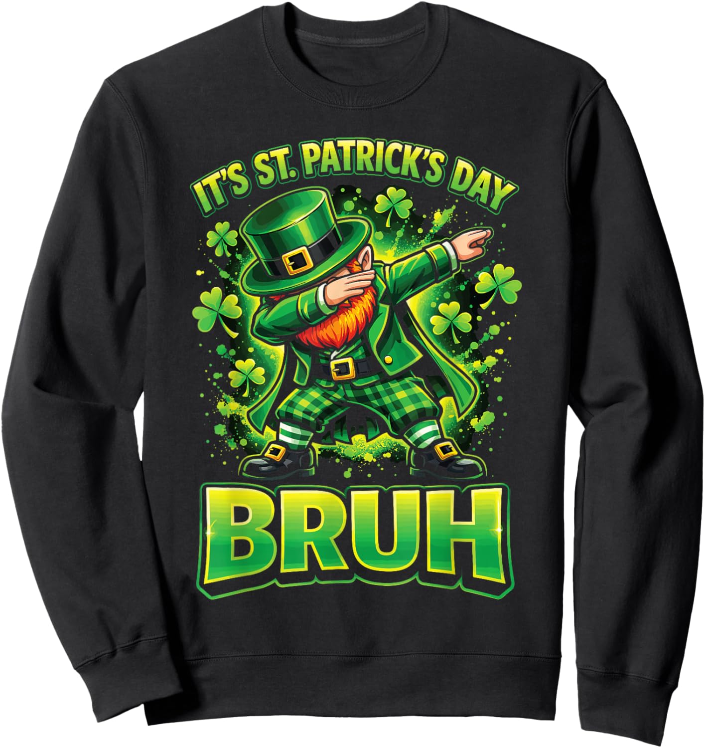 St Patricks Day Bruh for Boys Kids Funny Leprechaun Sweatshirt - Sweatshirt | Black