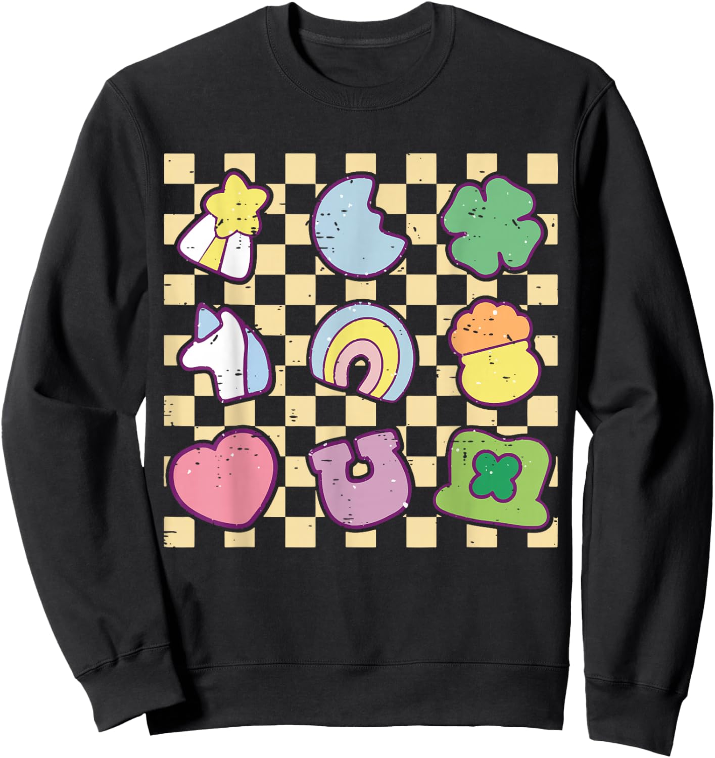 Retro Rainbow Lucky Charm Shamrock St Patricks Day Girly Sweatshirt - Sweatshirt | Black