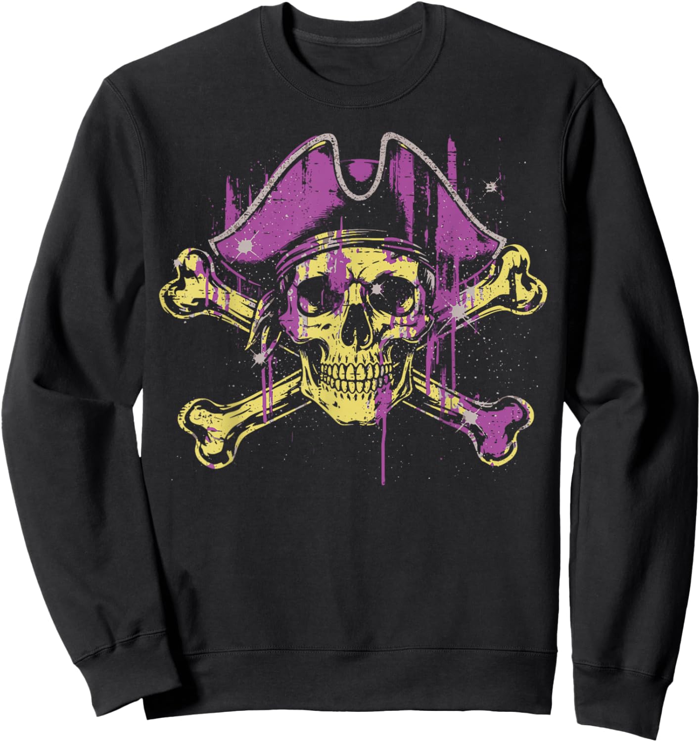 Purple Pirate Skull Hat Crossbones Vintage Women Girls Kids Sweatshirt - Sweatshirt | Black