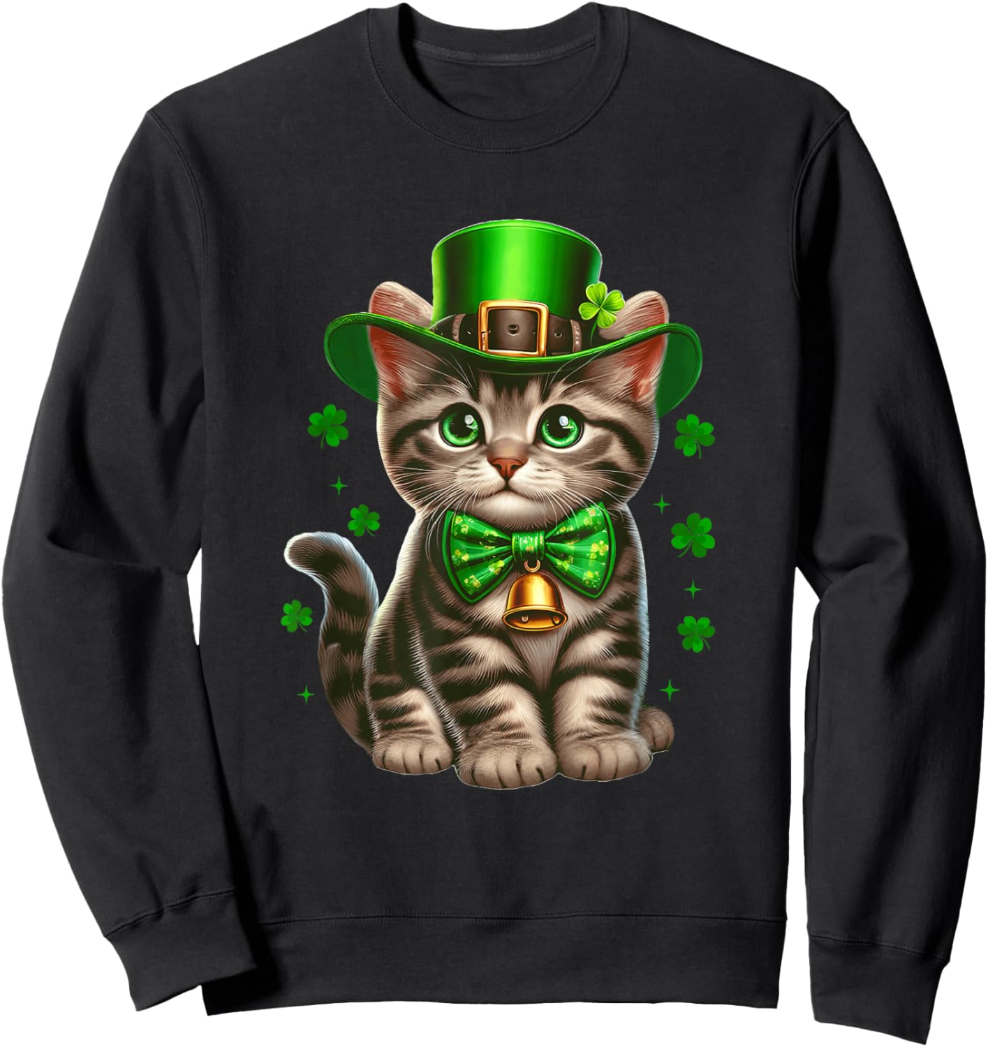 Cute Cat St Patricks Day Clover Cat Mom Irish Lucky Shamrock Sweatshirt - Sweatshirt | Black