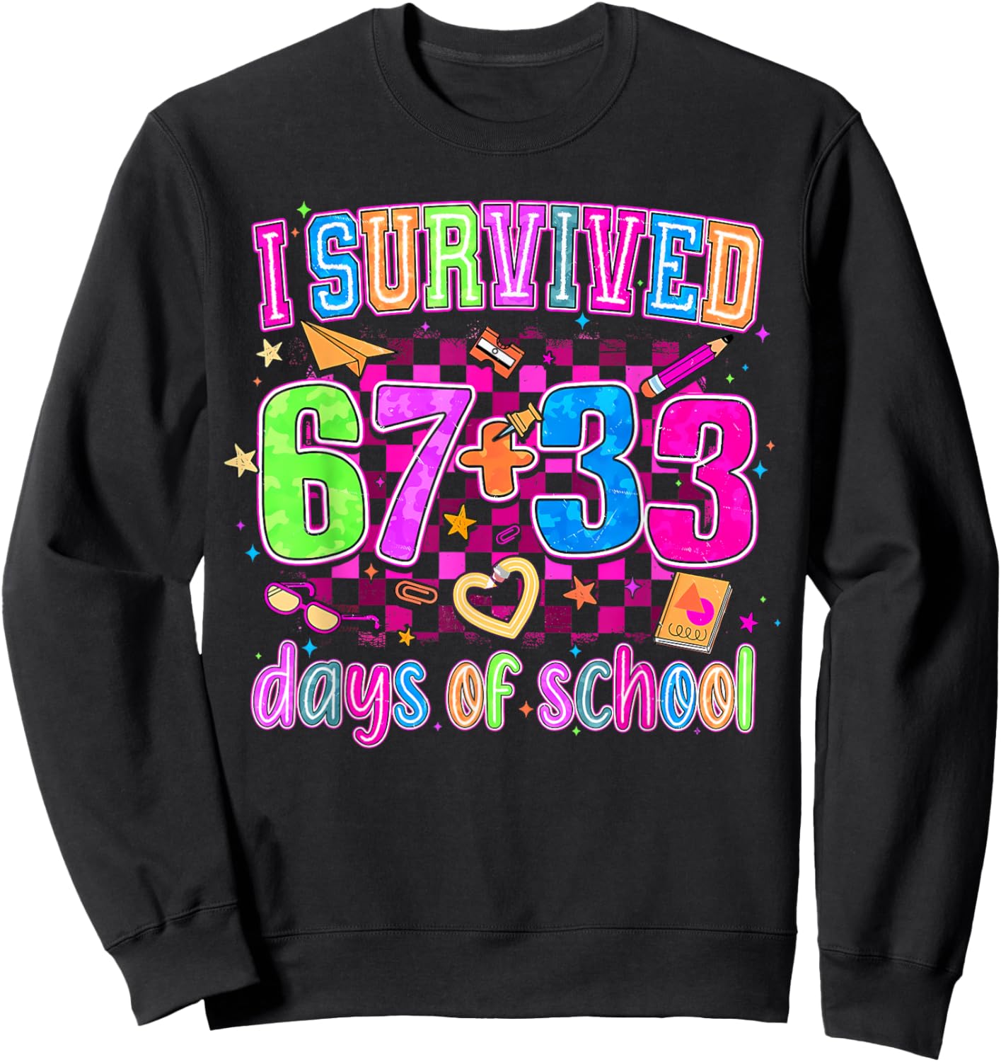 Preppy I Survived 67 + 33 100 Days of School Teacher Student Sweatshirt - Sweatshirt | Black
