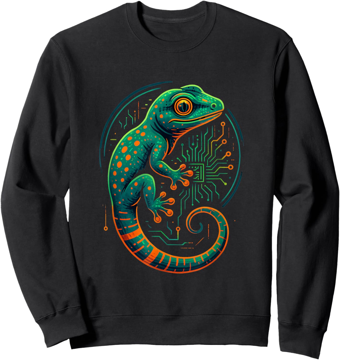 Cyber Gecko Techcore Cyberpunk Lizard Circuit Art Gamers Sweatshirt - Sweatshirt | Black