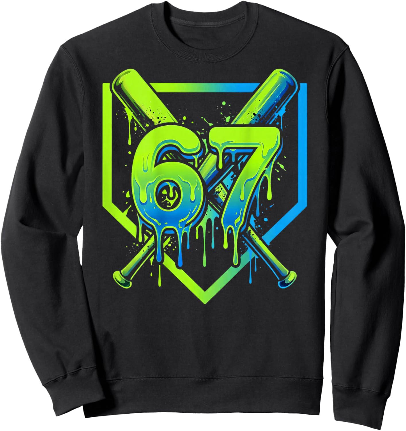 67 Baseball Ice Cream Drip Effect 6-7 Meme Six Seven Sweatshirt - Sweatshirt | Black