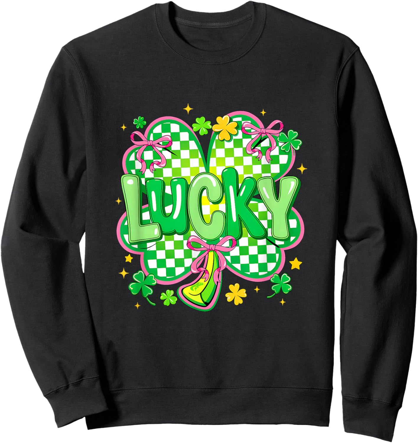 Lucky St Patrick's Day Preppy Coquette Lucky Irish Shamrock Sweatshirt - Sweatshirt | Black