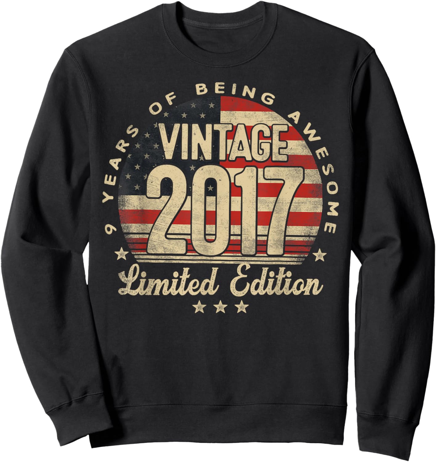 Vintage 2017 Limited Edition USA Flag 9-Year-Old Age 9 Sweatshirt - Sweatshirt | Black