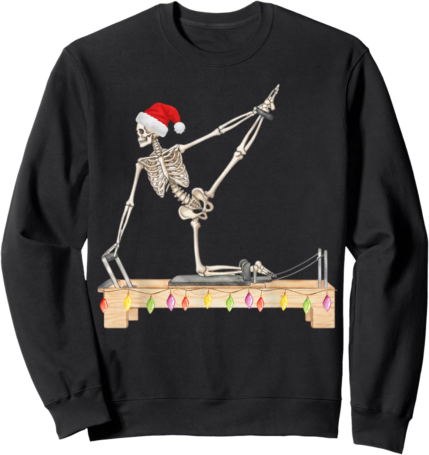 Skeleton Doing Reformer Pilates Machine Pumpkin Christmas Sweatshirt - Sweatshirt | Black