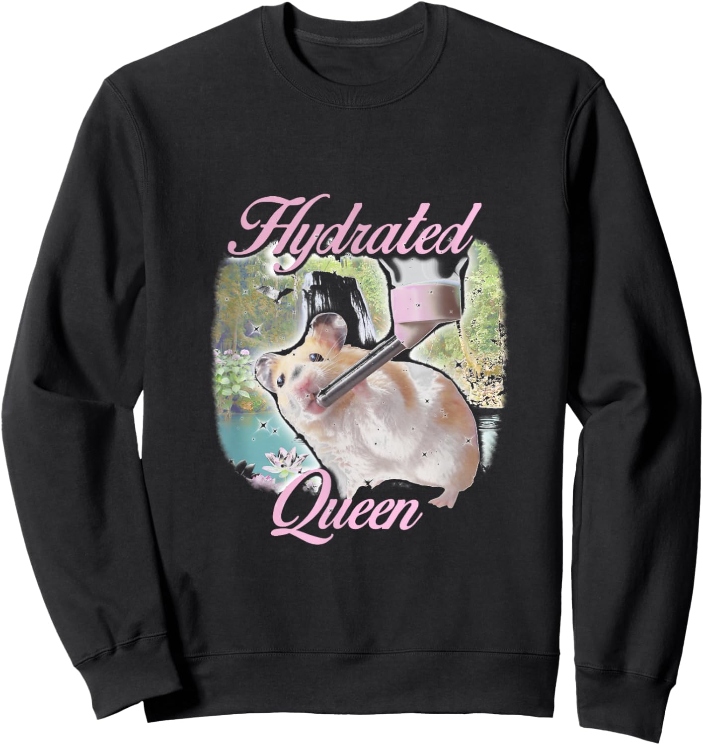 Trendy Apparel Hydrated Queen Cute Hamster Shining Lake Sweatshirt - Sweatshirt | Black