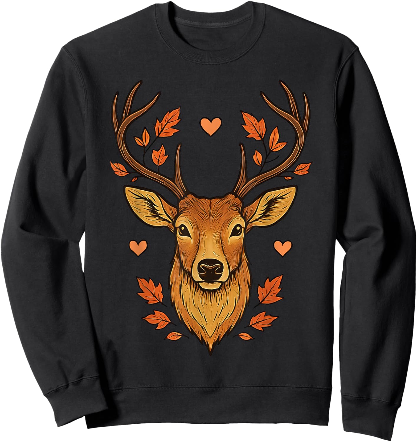 Cool Fall Floral Whitetail Deer Graphic Sweatshirt - Sweatshirt | Black