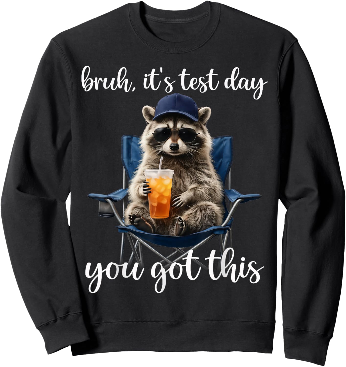 Funny Raccoon Bruh Its Test Day You Got This Teacher Student Sweatshirt - Sweatshirt | Black