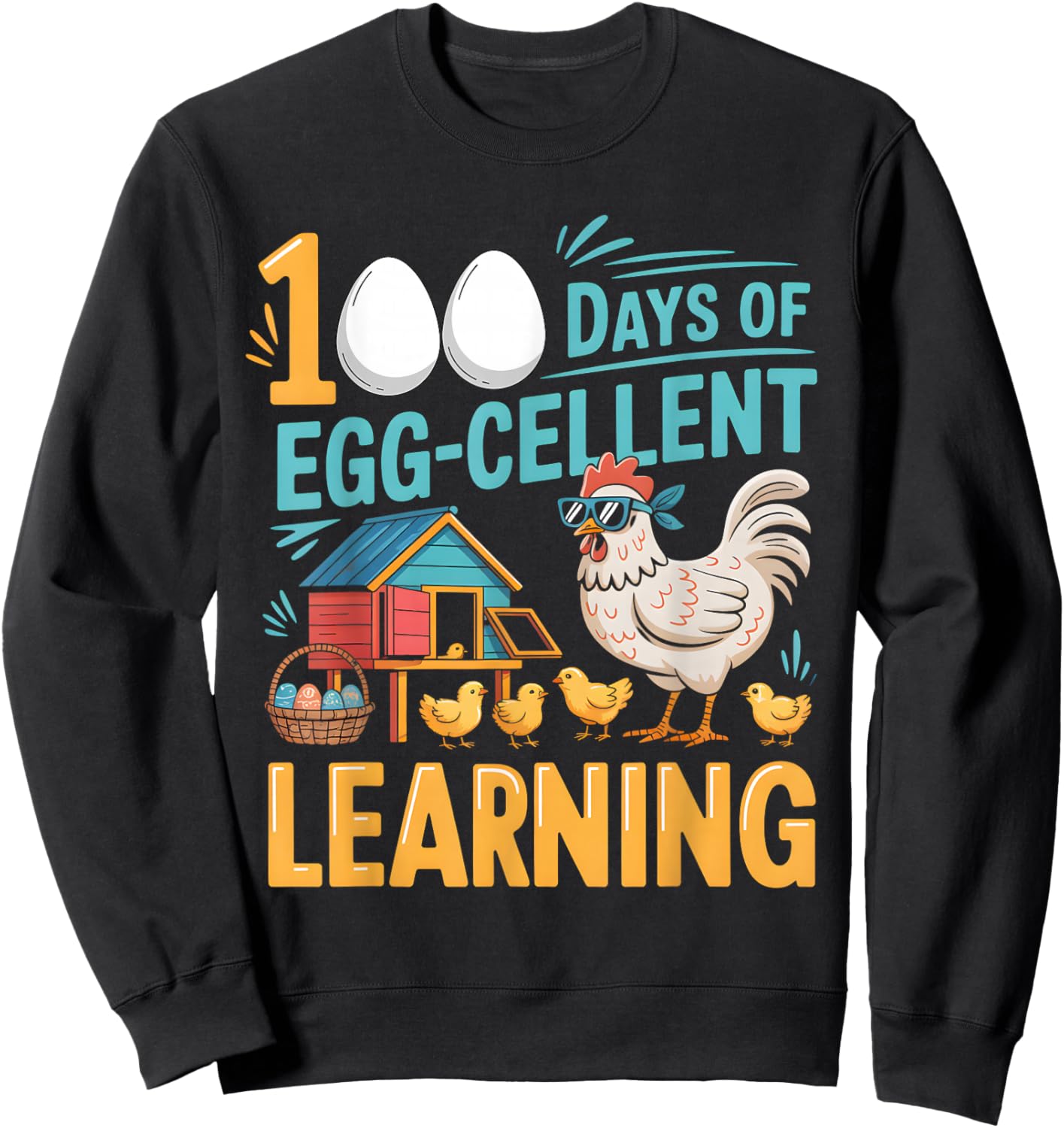 100 Days Egg-stra Smarter Funny Chicken 100th Day of School Sweatshirt - Sweatshirt | Black