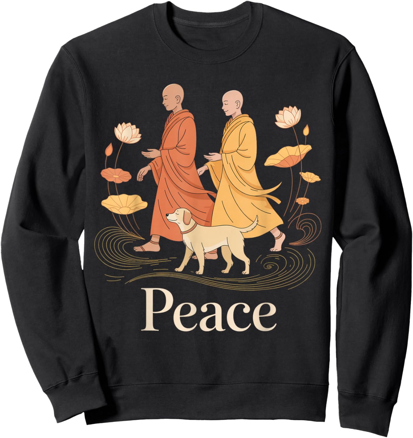 Peace Walking Monks Zen Calm Minimalist Art Sweatshirt - Sweatshirt | Black