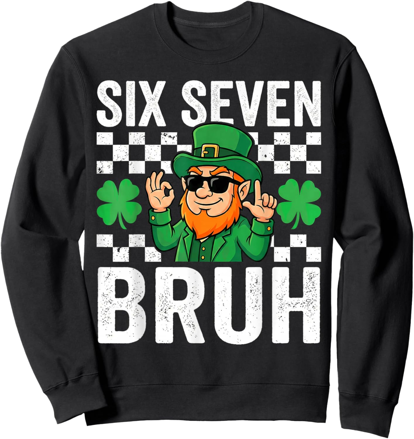Boys St Patricks Day 6 7 Six Seven 67 Kids Girls Shamrock Sweatshirt - Sweatshirt | Black