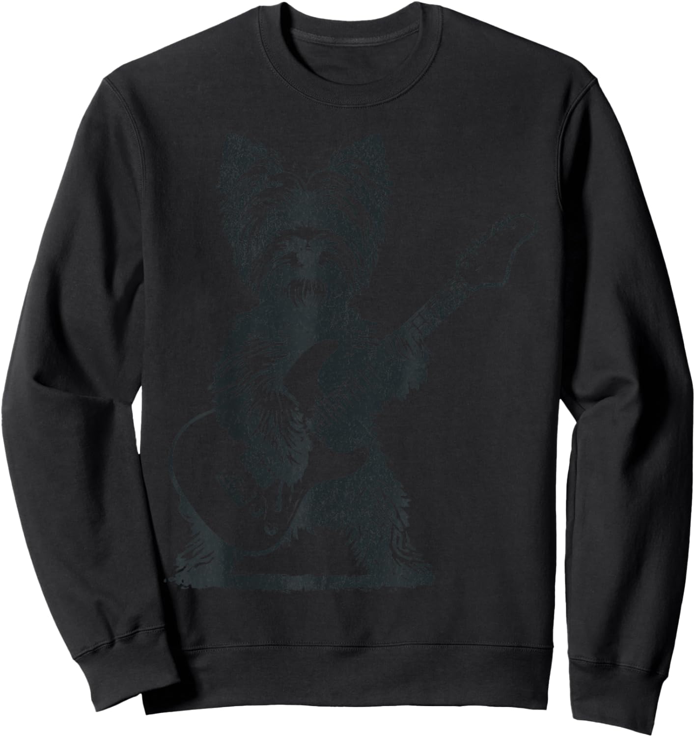 Vintage Yorkie Rock Dog Playing Guitar Funny Music Art Sweatshirt - Sweatshirt | Black
