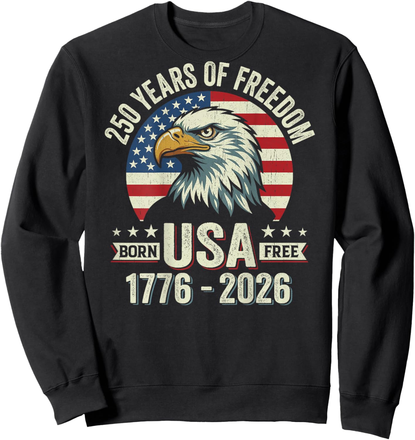 250 Anniversary USA Eagle American Flag (Design ON Back) Sweatshirt - Sweatshirt | Black