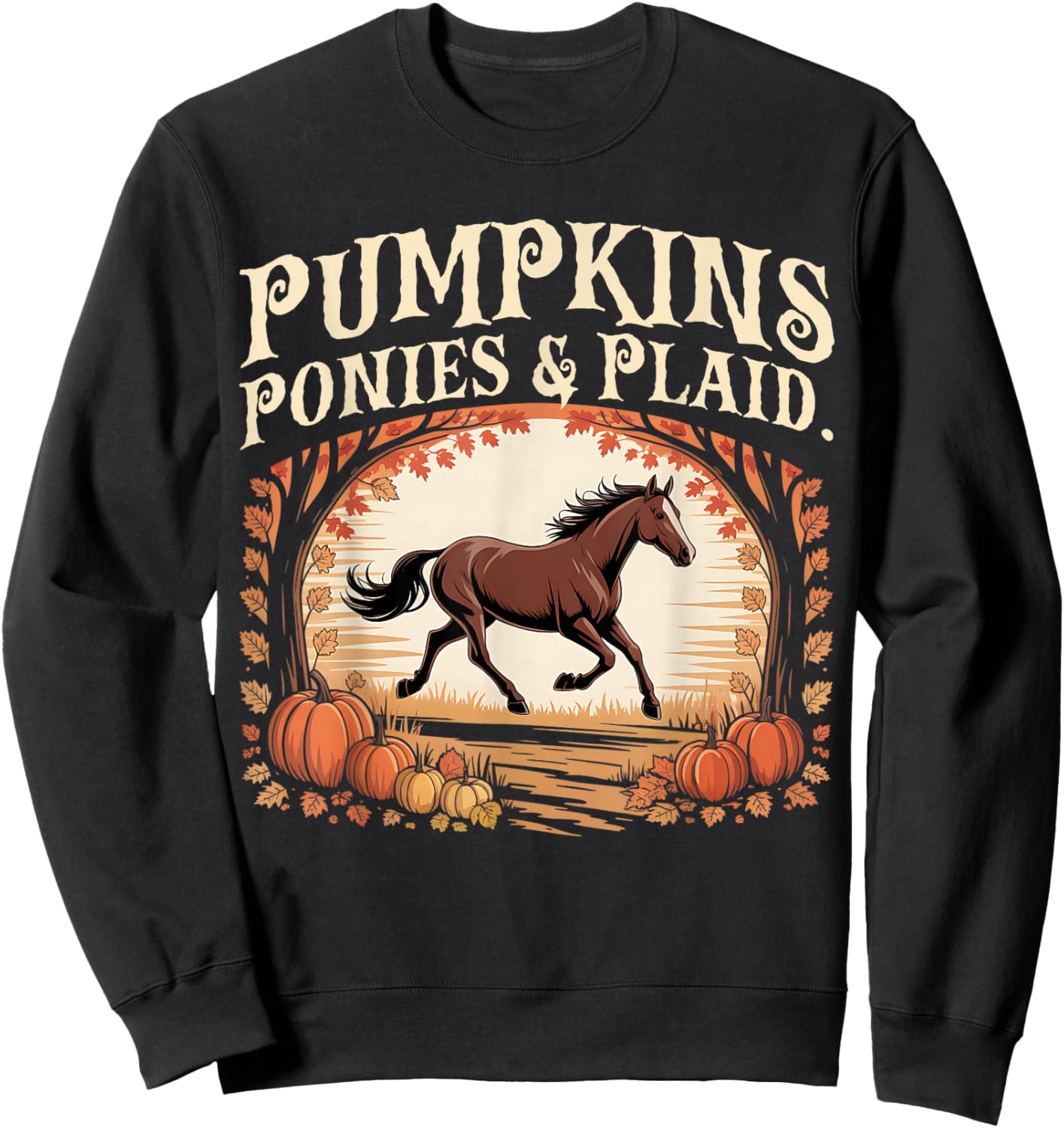 Retro Pumpkins Ponies & Plaid Sweatshirt - Sweatshirt | Black