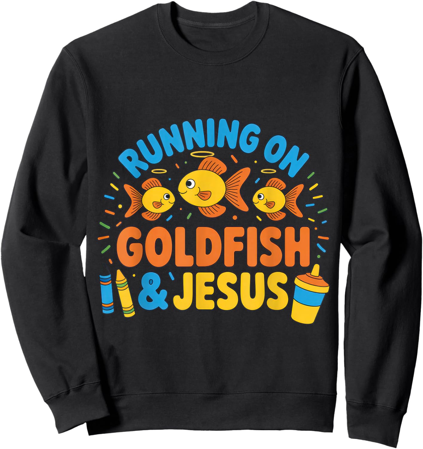 Running on Goldfish and Jesus Funny Christian Mom Life Kids Sweatshirt - Sweatshirt | Black