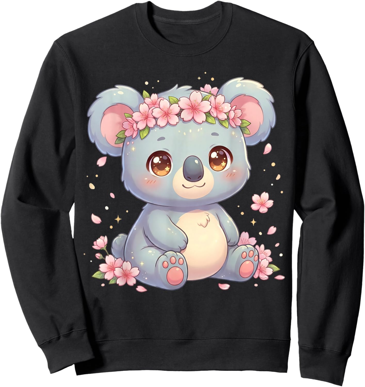 Cute Anime Koala with Cherry Blossoms Flower Kids Girls Boys Sweatshirt - Sweatshirt | Black