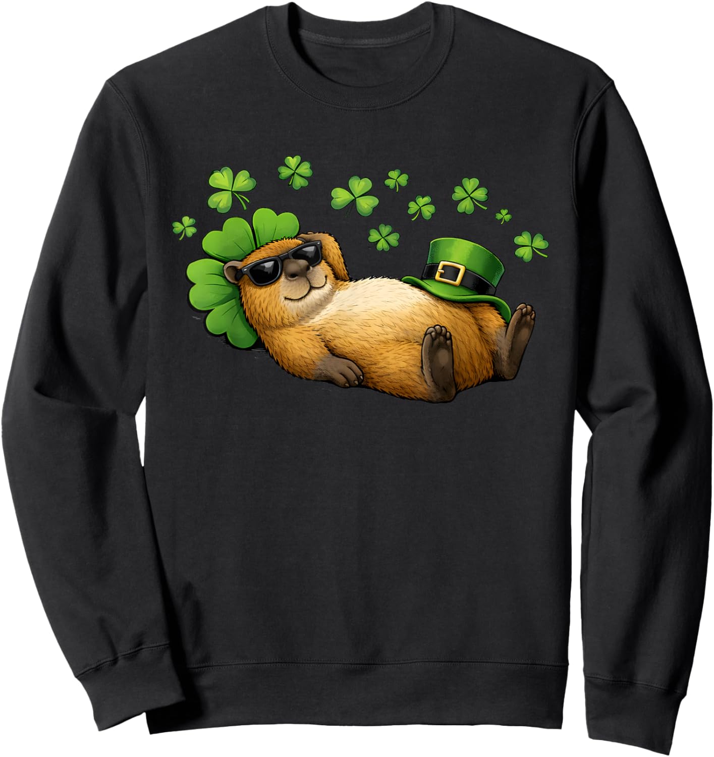 Funny St Patricks Day Capybara Leprechaun Hat Shamrock Kids Sweatshirt - Sweatshirt | Black