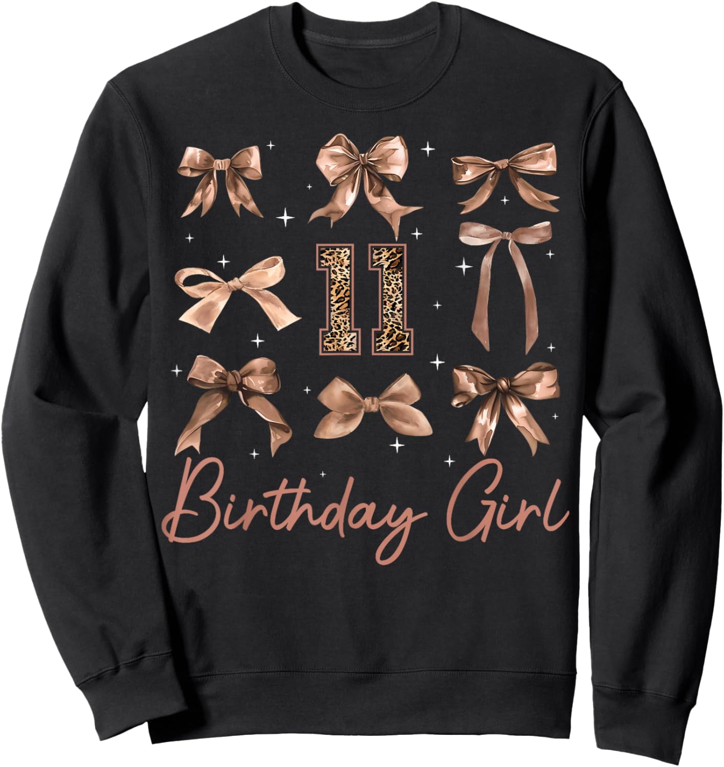 11th Birthday Girl Coquette Bow Leopard 11 Year Old Girls Sweatshirt - Sweatshirt | Black