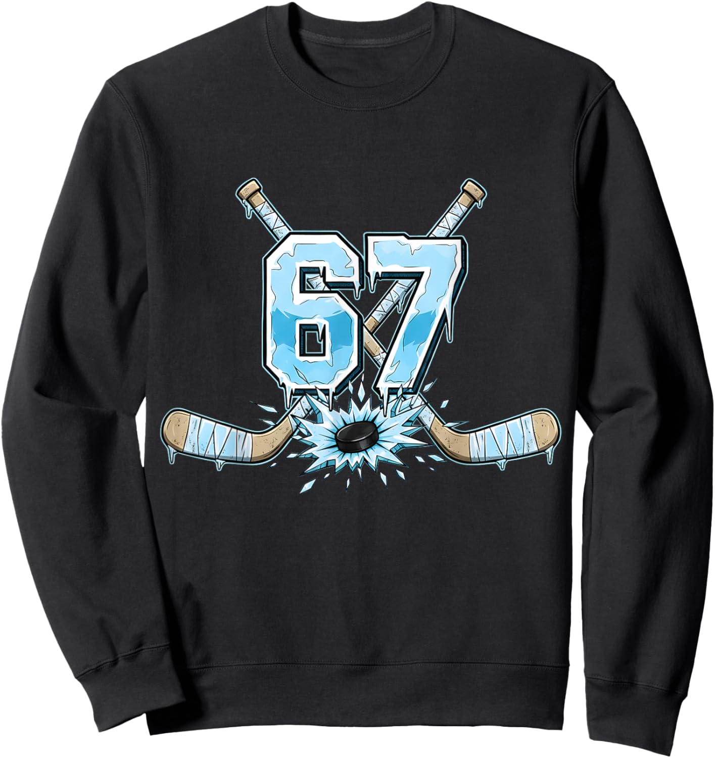 67 Hockey Drip Six Seven Meme 6 7 Boys Teens Kids Ice Hockey Sweatshirt - Sweatshirt | Black
