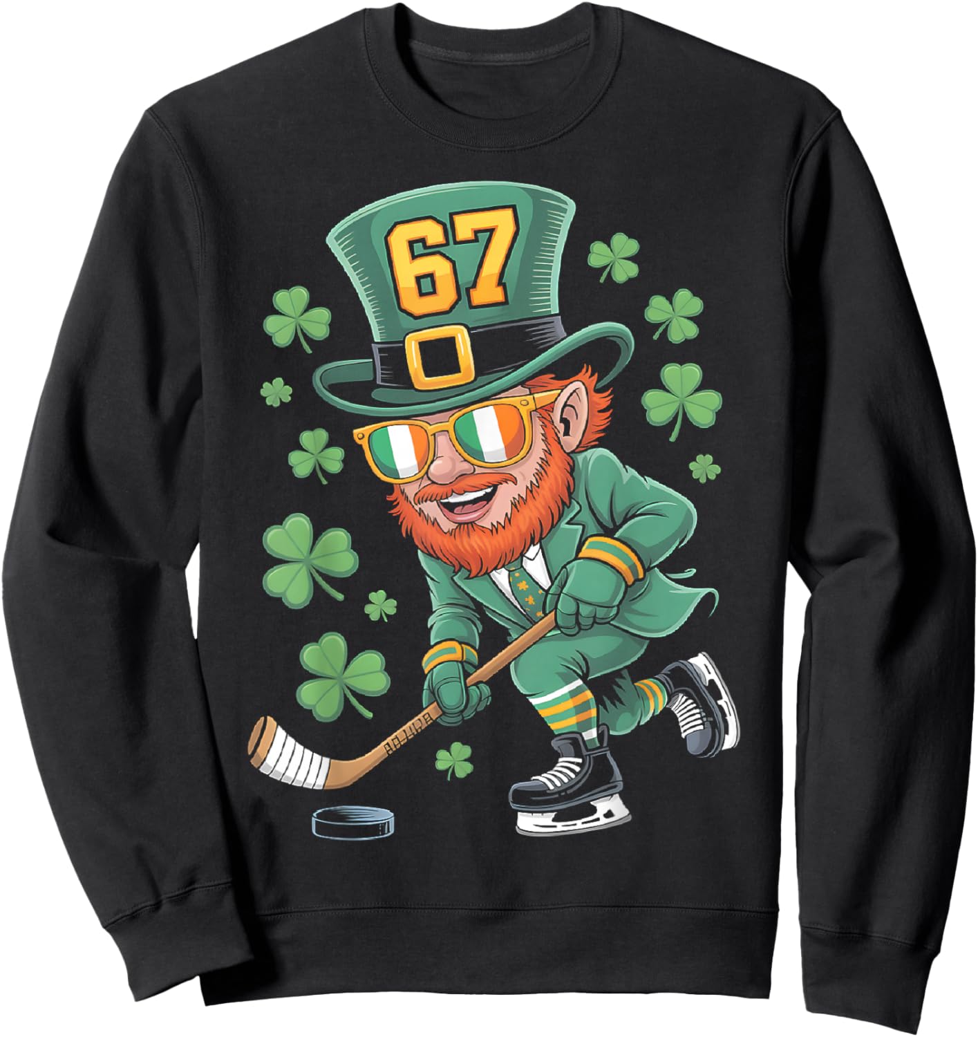 Leprechaun 67 Playing Hockey St Patricks Day Sport Boys Sweatshirt - Sweatshirt | Black