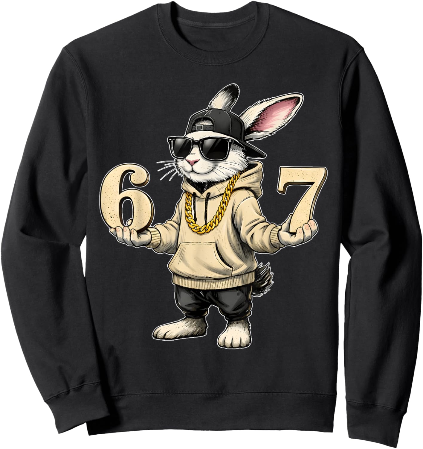 Funny Easter Day Bunny 6 7 Six Seven Meme Men Boy Kid Sweatshirt - Sweatshirt | Black