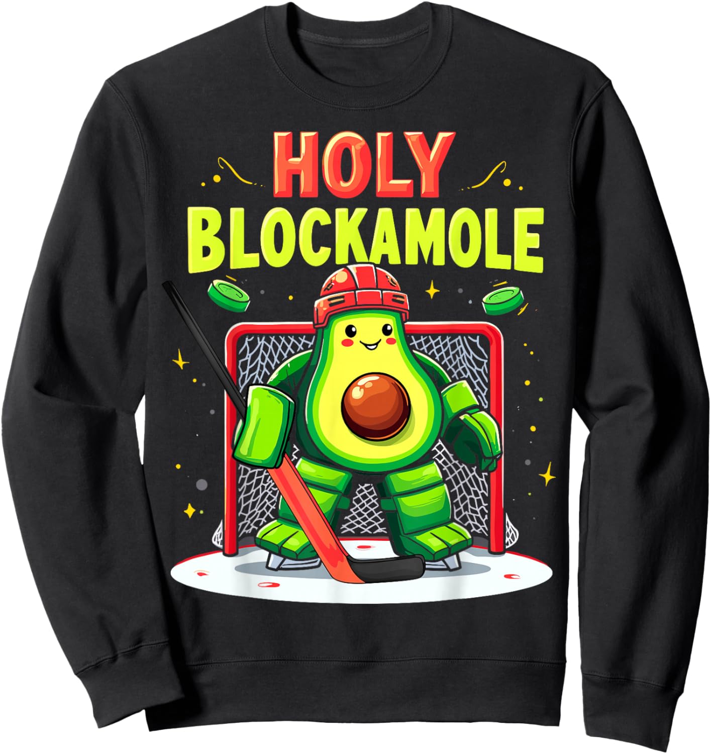 Holy Blockamole Funny Avocado Ice Hockey Goalie Player Sweatshirt - Sweatshirt | Black