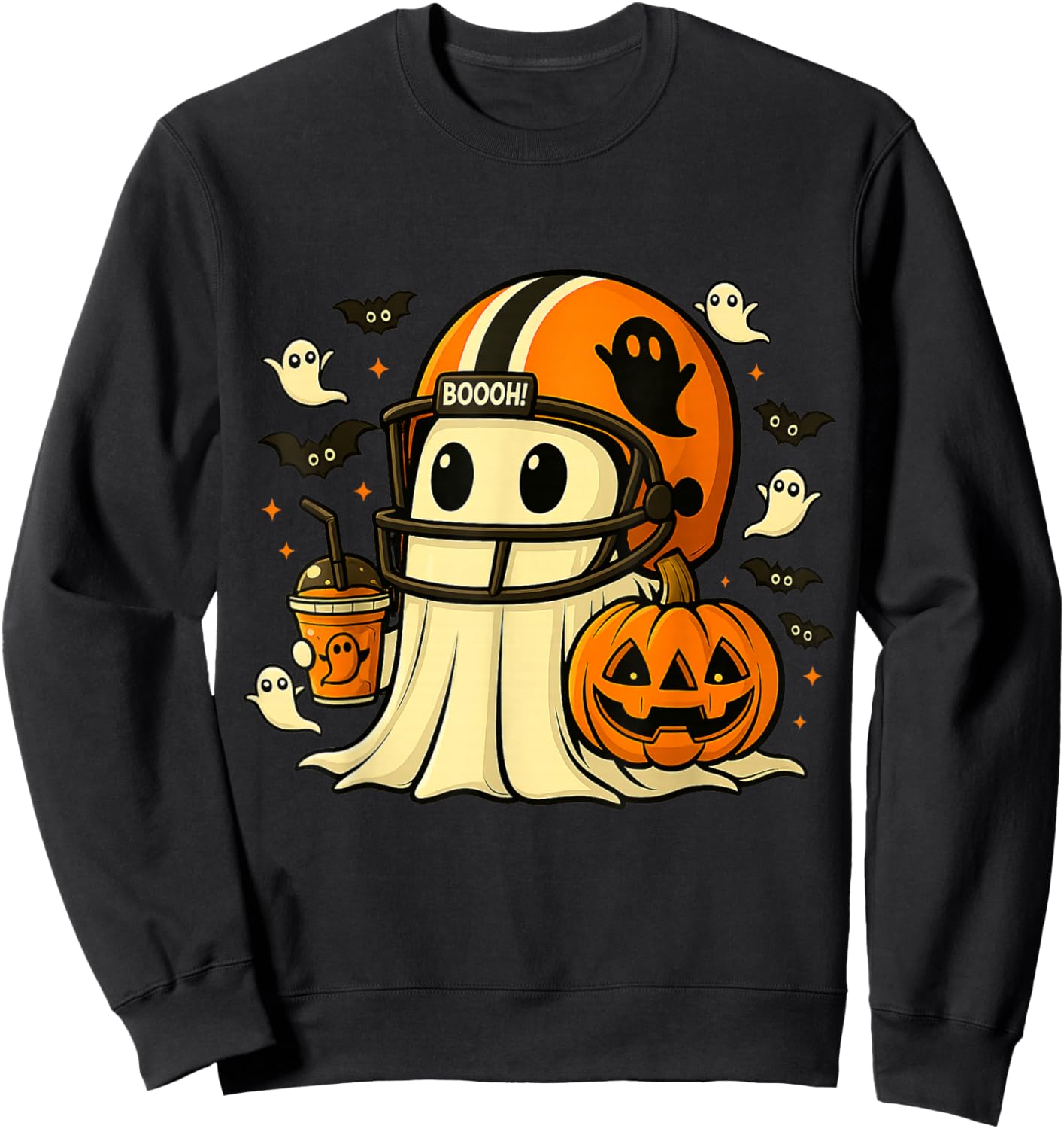 Ghost Ready for Football, Halloween and Pumpkin Patch Season Sweatshirt - Sweatshirt | Black