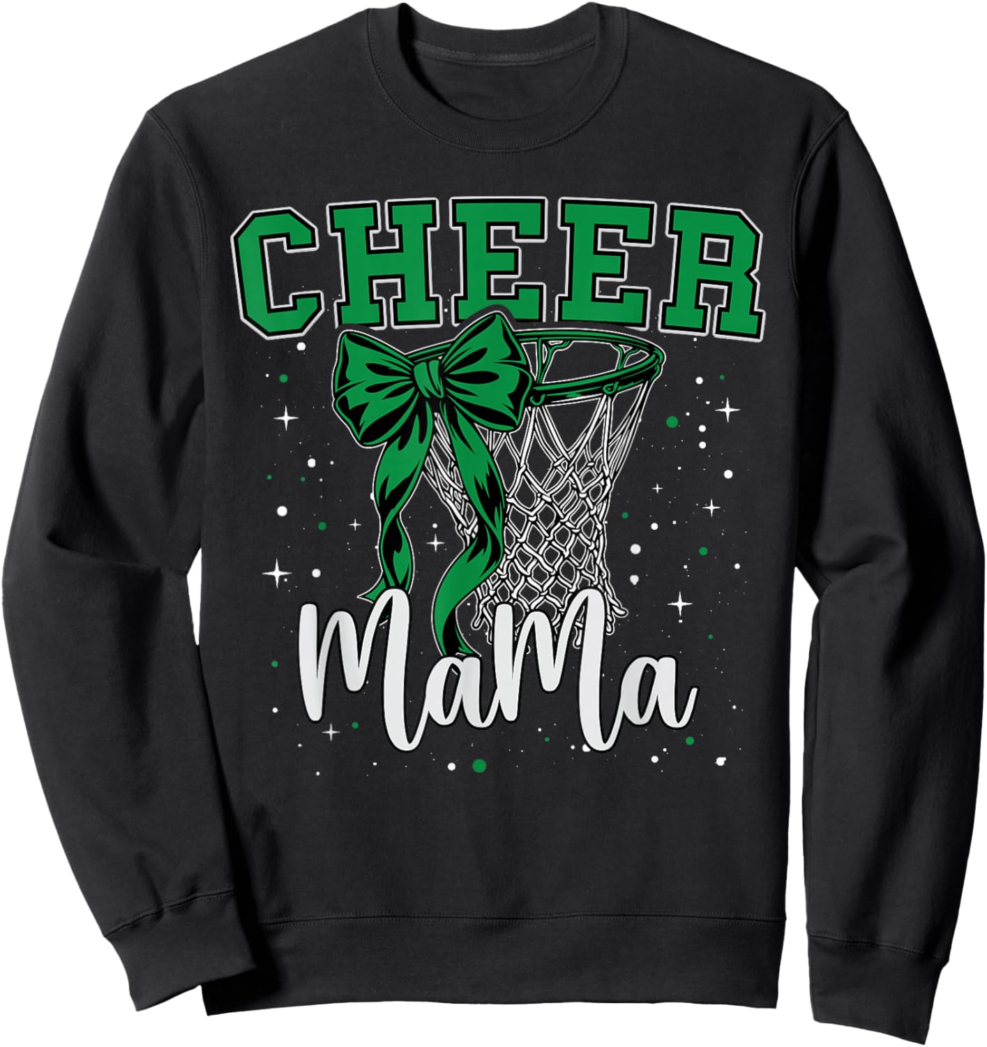 Green Cheer Mama Mom Bow Sport Basketball Game Cheerleading Sweatshirt - Sweatshirt | Black
