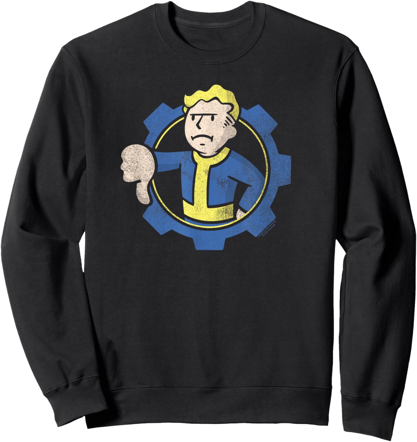 Fallout Vault Boy Thumbs Down Circle Gear Logo Video Game Sweatshirt - Sweatshirt | Black