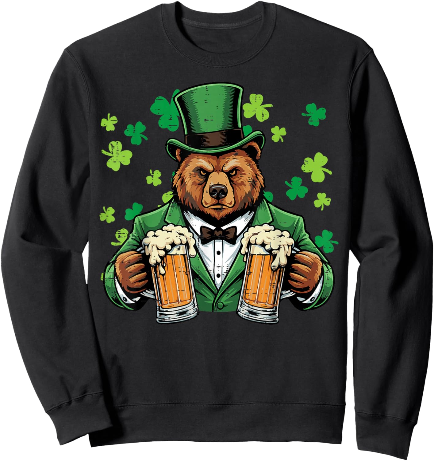 St Patricks Day Bear Funny Irish Pub Paddys Men Women Sweatshirt - Sweatshirt | Black
