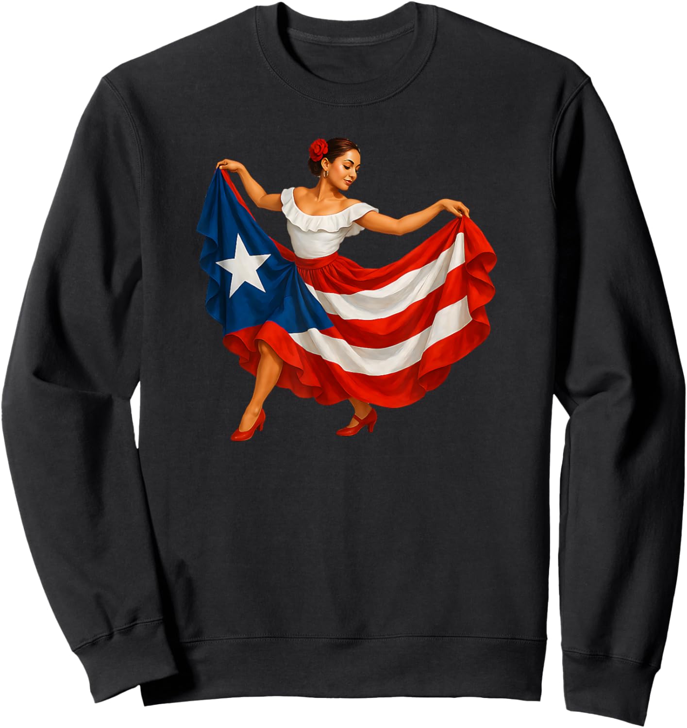 Puerto Rico Girl Boricua Flag Puerto Rican Folkloric Dance Sweatshirt - Sweatshirt | Black
