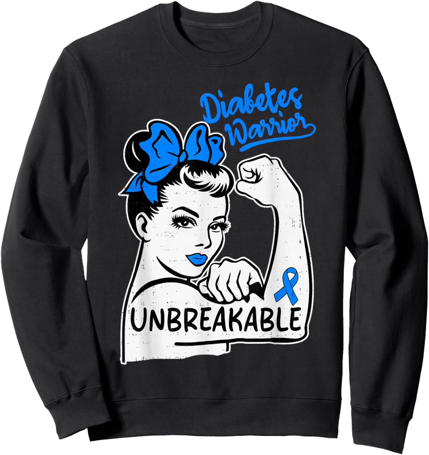 Type 1 Warrior Diabetes Awareness T1D Ribbon Blue Sweatshirt - Sweatshirt | Black