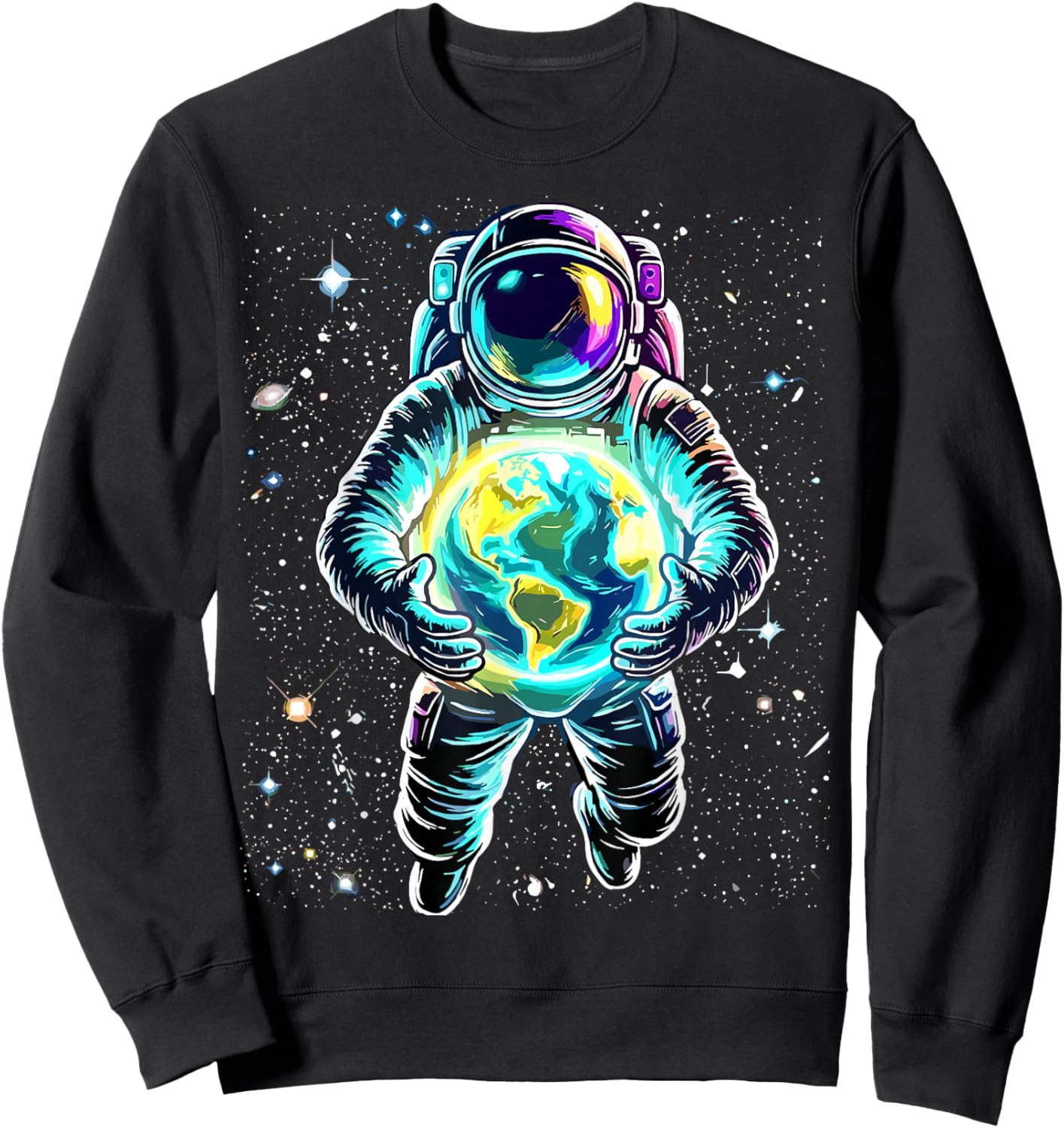 Astronaut Holding Earth Space Sweatshirt - Sweatshirt | Black