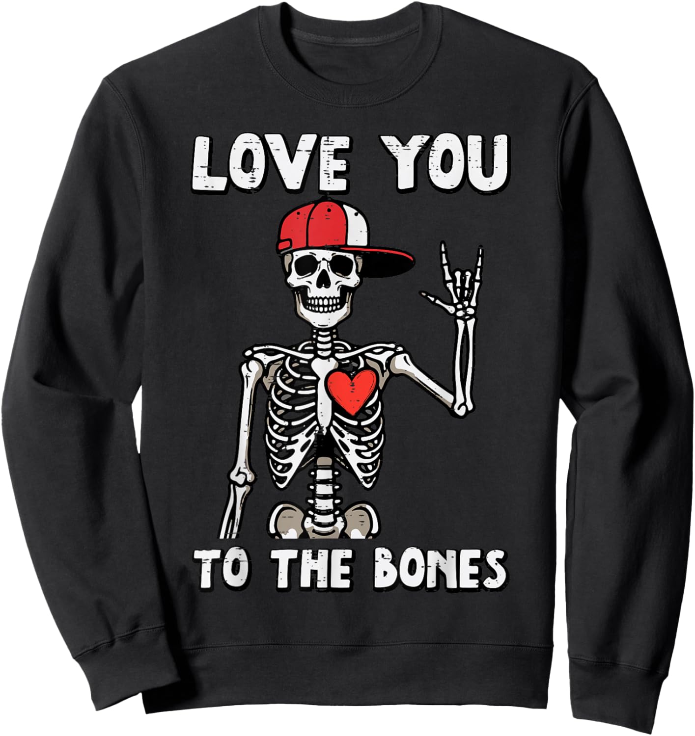 Valentines Day Skeleton Love You Rocker Men Boys Kids Youth Sweatshirt - Sweatshirt | Black