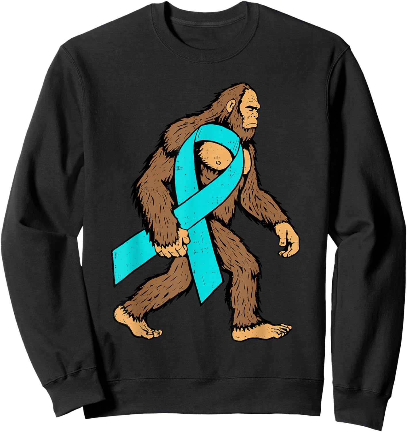 Cervical Cancer Awareness Bigfoot Ribbon Teal Support Sweatshirt - Sweatshirt | Black